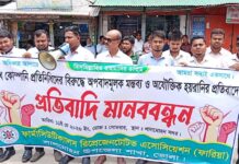লালমোহনে মেডিকেল রিপ্রেজেন্টেটিভদের মানববন্ধন